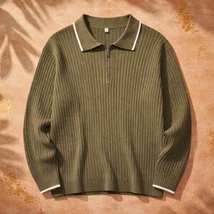 Olive Ribbed Half-Zip Polo shirt - stretchy ribbed women’s plus size 3x new